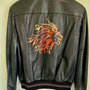 Custom painted vintage leather bomber, jacket